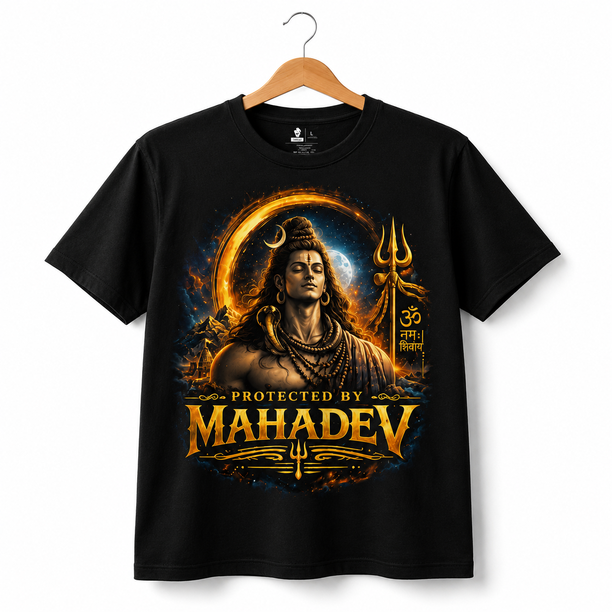 Protected by Mahadev – Premium Black Graphic T-Shirt | Regular Fit | Unisexx Standard Crew T-Shirt