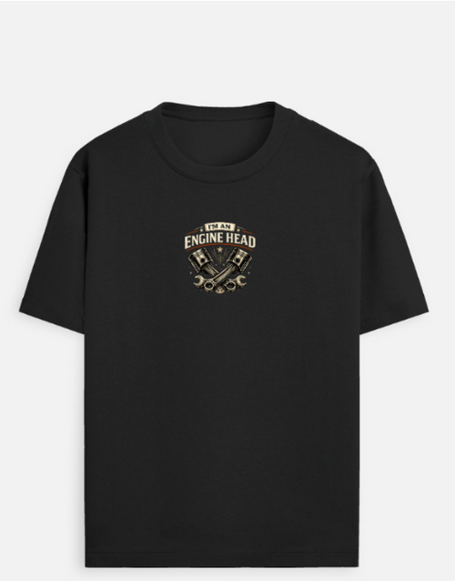 I'm An Engine Head Regular Fit Black T-Shirt | Vintage Motorcycle Graphic | Unisex