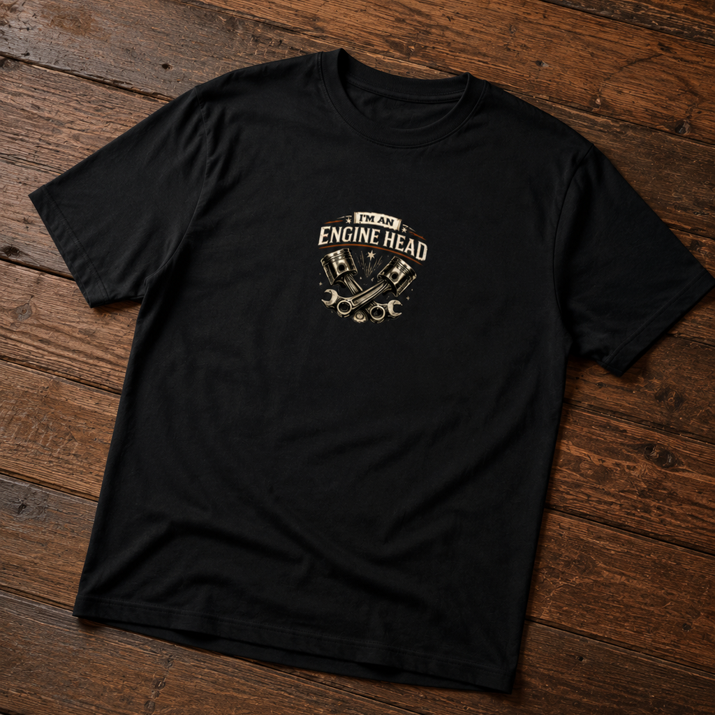 I'm An Engine Head Regular Fit Black T-Shirt | Vintage Motorcycle Graphic | Unisex